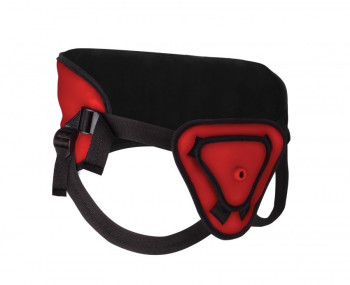 Красный страпон Deluxe Silicone Strap On 10 Inch - 25,5 см.