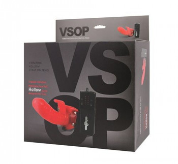 Страпон с вибрацией и клиторальным стимулятором Vsop - 17,5 см.