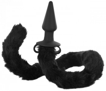 Анальная пробка с длинным кошачьим хвостиком Faux Cat Tail Butt Plug - 10 см.