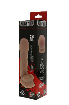 Телесный фаллоимитатор с закрытой головкой Realstuff Real Feeling Dong Uncut 7Inch - 17,8 см.