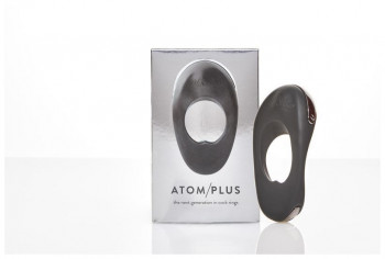 Черное эрекционное виброкольцо с двумя виброэлементами Atom Plus