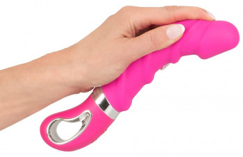 Розовый вибратор с рёбрышками и подогревом Warming Soft Vibrator - 22,8 см.