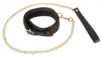 Черный кожаный ошейник Leather Collar and Leash с поводком