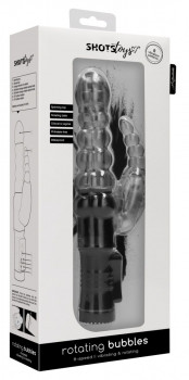 Черный вибратор-кролик Rotating Bubbles - 23,2 см.